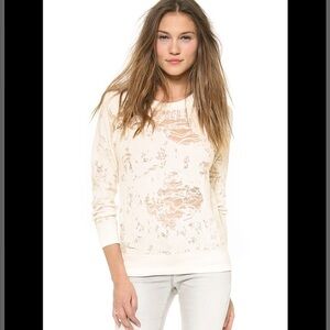 IRO Jeans Nona Distressed Burnout Sweatshirt in Ivory White size S Small